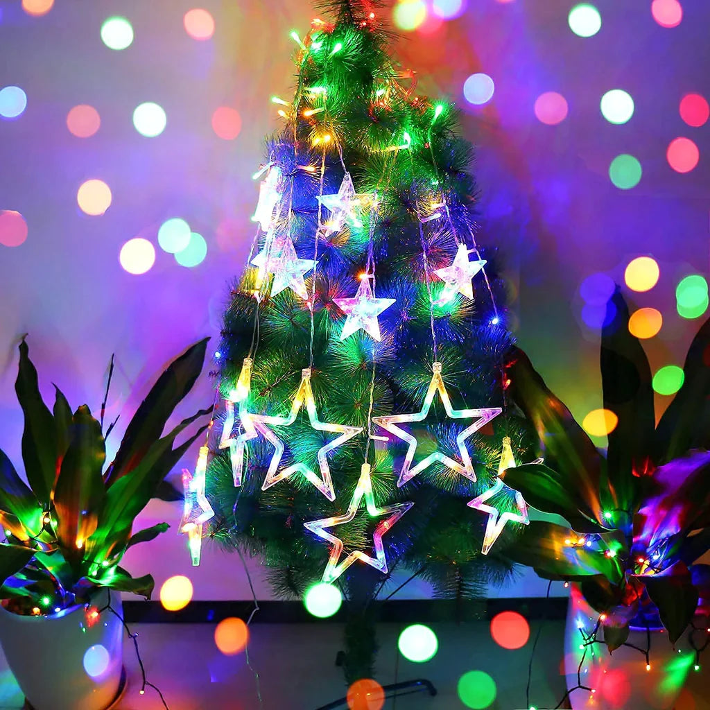 3386 12 Stars LED Curtain String Lights with 8 Flashing Modes for Home Decoration, Diwali & Wedding LED Christmas Light Indoor and Outdoor Light ,Festival Decoration (Multicolor) 3386 12 Stars LED Curtain String Lights with 8 Flashing Modes for Home Decoration, Diwali & Wedding LED Christmas Light Indoor and Outdoor Light ,Festival Decoration (Multicolor)